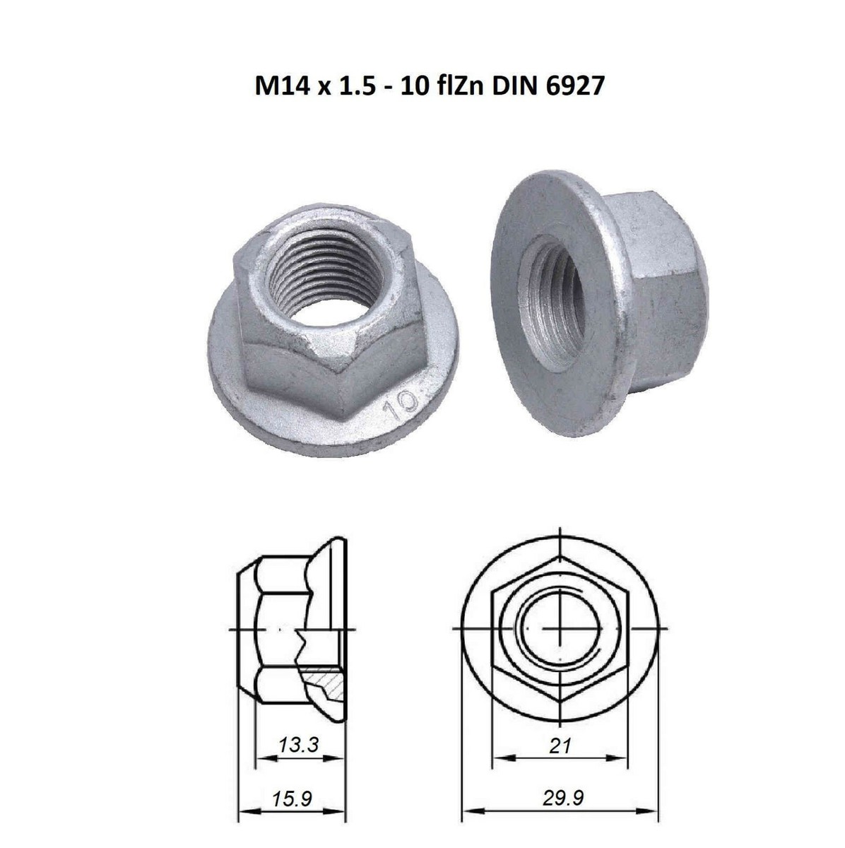 Disco Automotive M10-1.50 Thread 15mm Hex Hex Nut 11909PK10 | O'Reilly Auto Parts - Foto 3