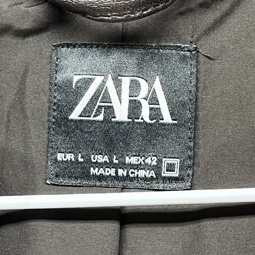Zara Jacket Mens Large Brown Faux Leather Bomber Pockets Full Zip Snap Cinch - Picture 10 of 17