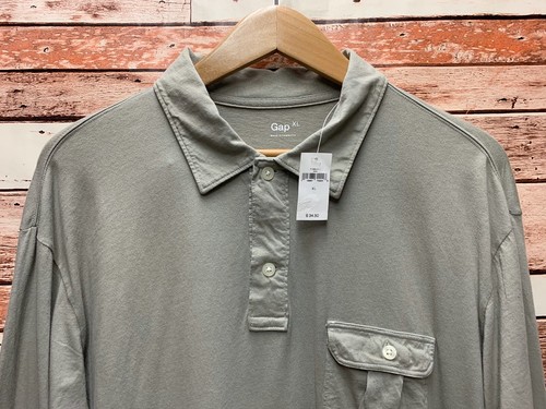 NEW Gap Men's Gray/Putty Long Sleeve Light Weight Polo Shirt. Size XLarge. - Picture 3 of 6