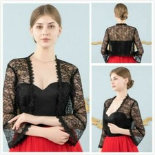 Women Lady Floral Mesh Cardigan Tops Bridal Lace Bolero Wraps Wedding Shrug Cape