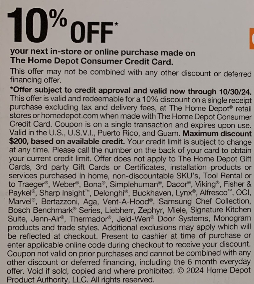 Home Depot 10 off coupon Valid Now Through 10/30/24 eBay