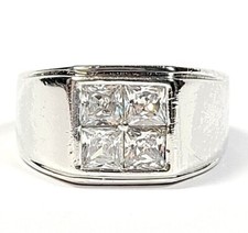 Sterling Silver 4 Square Cut Cubic Zirconia Ring Size 8 1/4