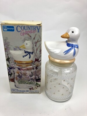 ANCHOR HOCKING Storage Farm Country Goose Geese Canister Rare New