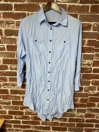 Women's button down blue lounge shirt 