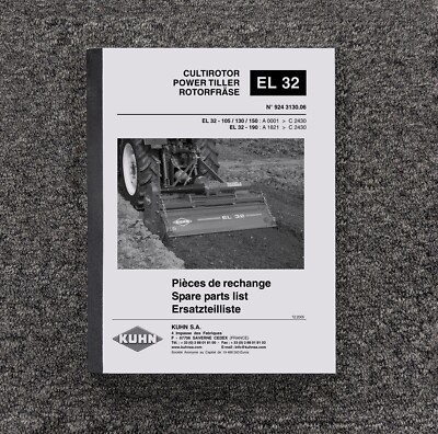KUHN EL32 EL 32 105 130 150 190 ROTO Power Tiller Parts List Catalog Manual Book