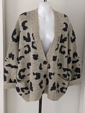 Ces Semme NWOT beige gray acrylic nylon blend kimono sleeve boxy cardigan M/L