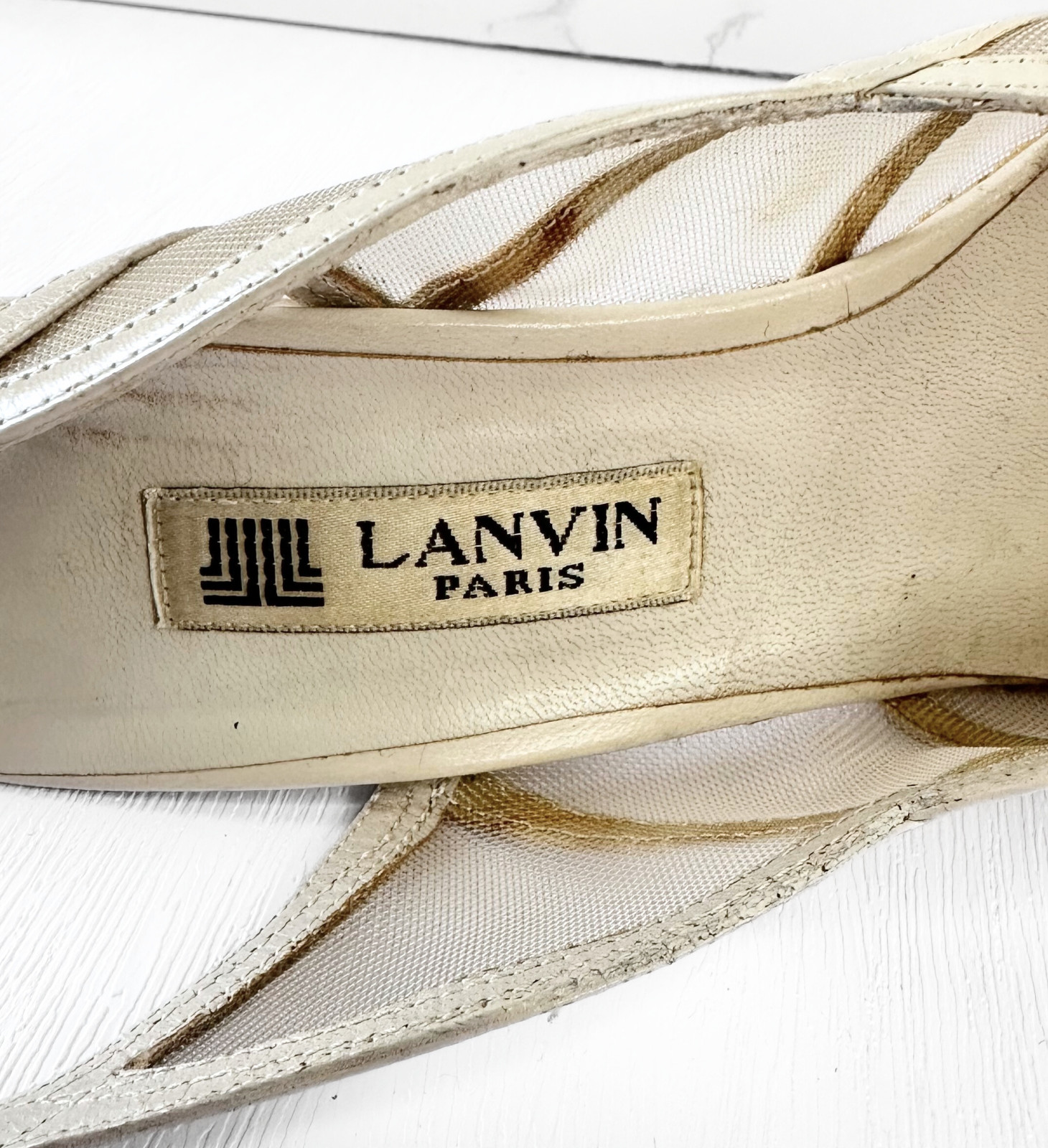 Designer Lanvin Shoes | 1980s Vintage Lanvin Cream Slingback Shoes UK 5|Eur 38 image 3