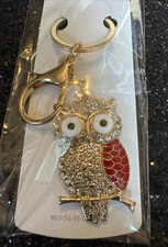 Mint Owl Keychain Key Ring Rhinestones Sparkly Owl On Branch Enamel NEW