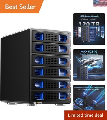 Aluminum 6 Bay Hard Drive Enclosure with Cooling Fan for 2.5 /3.5'' SATA HDD/S...
