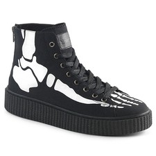 Black High Top Creeper Sneaker Bones 2000s Punk Emo Goth Skater Shoes Demonia Black High Top Creeper Sneaker Bones 2000s Punk Emo Goth Skater Shoes Demonia