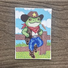 Carta artistica pennarello acrilico sceriffo rana cowboy originale Aceo