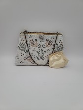 Vintage 1950's White Floral Beaded French Evening Purse Beautifully Hand-crafted