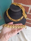 VINTAGE CROWN TRIFARI MCM GOLD TONE NUGGET WEAVE CHUNKY NECKLACE BRACLET SET LOT