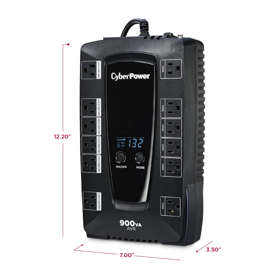 AVRG900LCD Intelligent LCD UPS System, 900VA/480W, 12 Outlets, AVR, Compact - Image 3 of 4