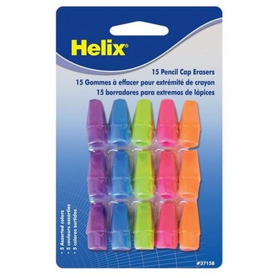Maped Helix 37158 Pencil Cap Erasers Assorted Colors 15/pack