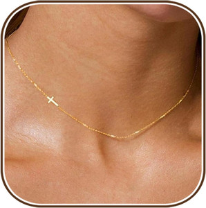 Authentic Gold Cross Necklace for Women,14K Gold Plated Small Cross Pendant Necklace | Dai