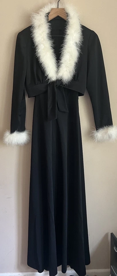 Dress Maxi Vintage Feather Trim Cocktail Mod Formal Marabou Womens Size Small - Image 2 of 4