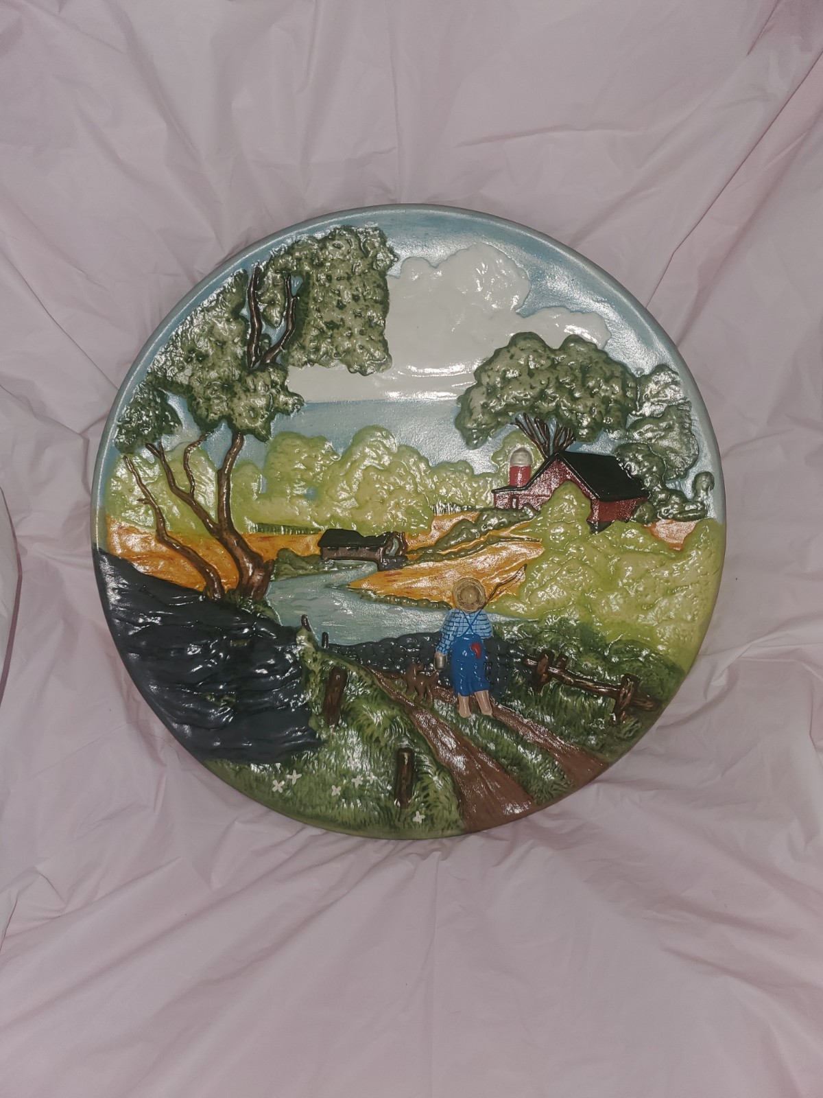 Vintage Boy and a Dog 3D Wall Art Plate By BJU 1980 USA 1972 Byron Molds 