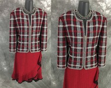 BEAUTIFUL St John collection knit red black jacket skirt suit size 12