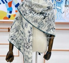 Sallys 70 Cashmere 30 Silk Wrap Scarf Irises Print Double Face Shawl 53" Blue