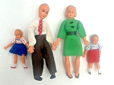 Vintage Caco Doll Dollhouse Family 1:16 4'' Mother Father 2.25'' Boy Girl Germany