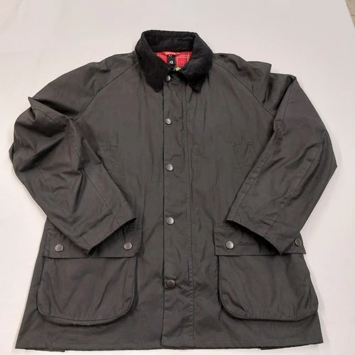 Barbour Ashby Wax Jacket Black Original Tartan Red Lining, Waxed Cotton Men's XL