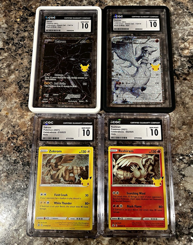 Reshiram & Zekrom Pokemon Mint 10 25th Celebrations Collection Holo 4-Card Lot