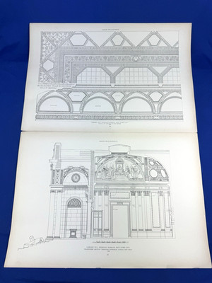 2 1925 Steel Plate J.P. MORGAN Library, Entrance & Ceiling - Architectural Print