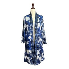 NWT Chicos Blue, White Black Floral Silky Reversible Kimono Size Medium I0165