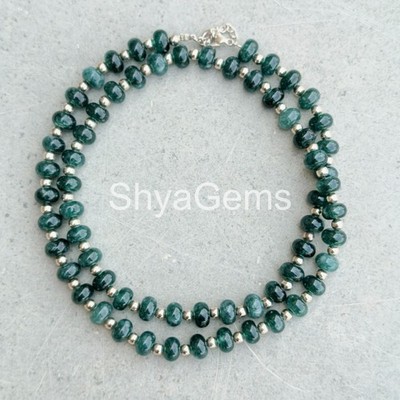 Grandidierite Necklace 8mm Teal Green Gemstone Beads, Sterling Silver Clasp,