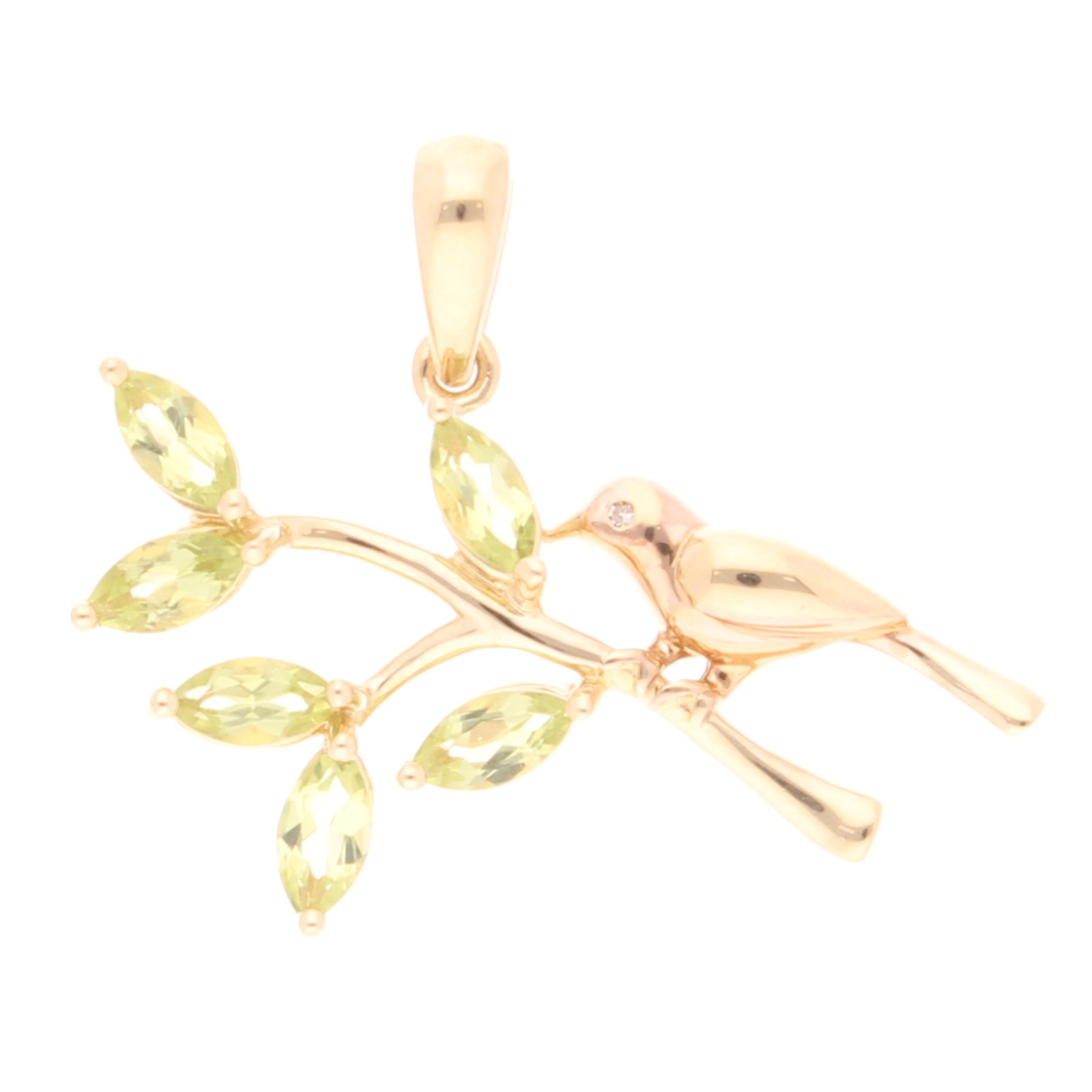 9Carat Yellow Gold Peridot Bird Pendant (27x17mm)