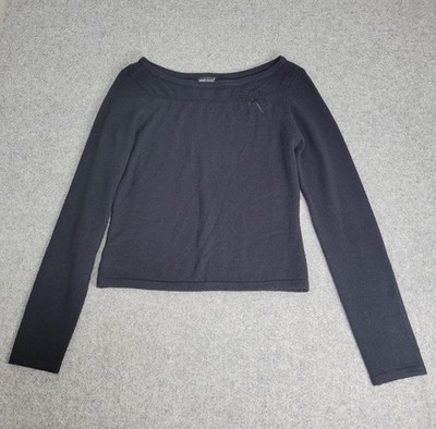 Wet Seal Y2K Whimsy Goth Sweater Jrs Medium Black Rhinestone Bow Pullover Knit