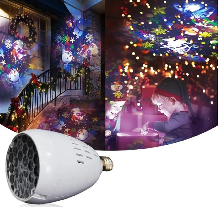 E27 Christmas LED Snowman Projection Light Lamp DJ Disco Snowflake Lights Bulb - Image 2 of 4