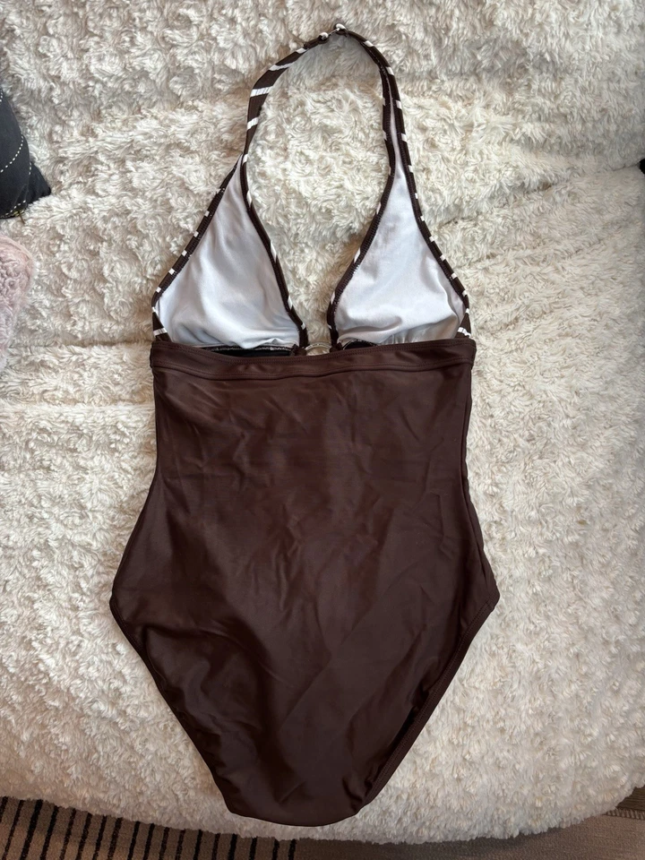 Ralph lauren swimsuit One Piece Brown & White Halter 10 - Image 2 of 4
