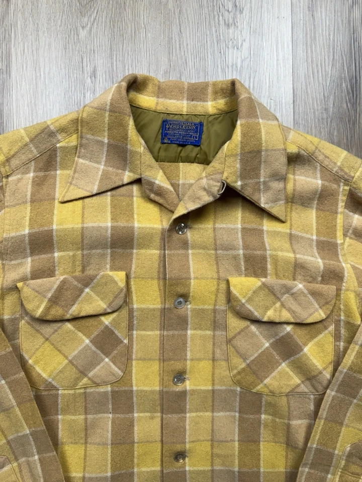 Camisa de Tablero Pendleton Años 70 De Colección Para Hombre Grande Tono Otoño Cuadros Sombra Lana Foto 3 de 4