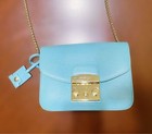 FURLA Metropolis Aqua Tiffany Blue Leather Shoulder Bag Authentic Used Excellen