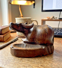 Hand Carved Wood Water Buffalo Figurine Sculpture Vintage Animal Statue