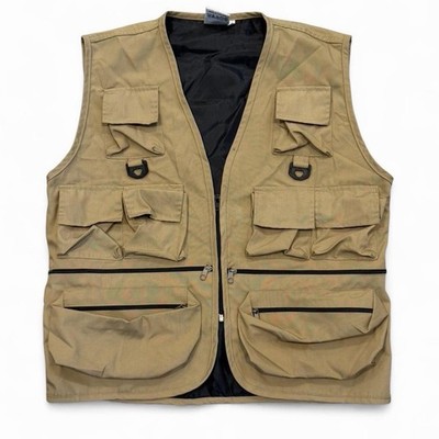 Holiday Adventures Fishing Vest Khaki L Cotton Canvas Multiple Pockets Zipper