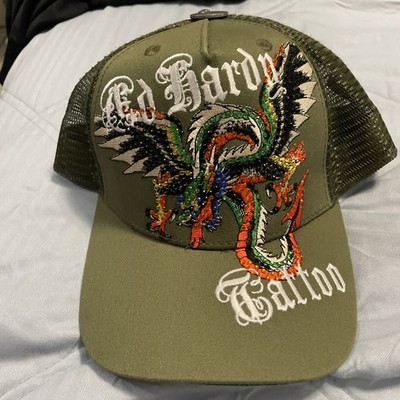 Ed Hardy Trucker Hat Embroidered Rhinestone Dragon Tattoo Snapback