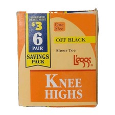 6 Vtg Leggs Nylon Stockings Knee Highs Off Black Sheer Toe 6 Pair Made In USA