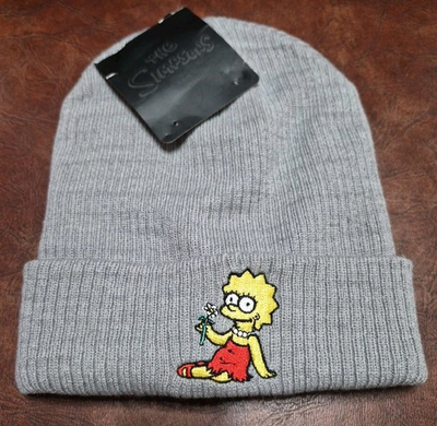 #ad The Simpsons Grey Beanie Embroidered Lisa Simpson NWT One Size $24.99