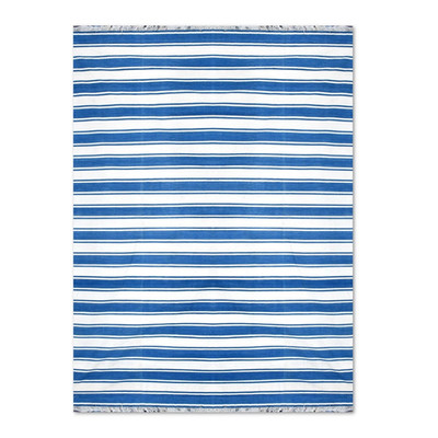 Handwoven Cotton Dhurrie Rug Color Blue and White Handmade Design Carpet Rug
