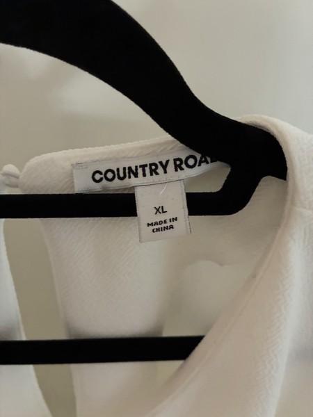 Country Road Womens White Blouse Flutter Short Sleeve Tie Detail Round Neck XL
