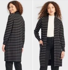 Women's Duster Cardigan - A New Day Black/Taupe Striped Size Small NWT