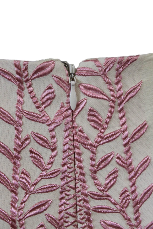 Falda lápiz bordada blanca rosa talla 2 Nicole Miller Collection para mujer Foto 4 de 4