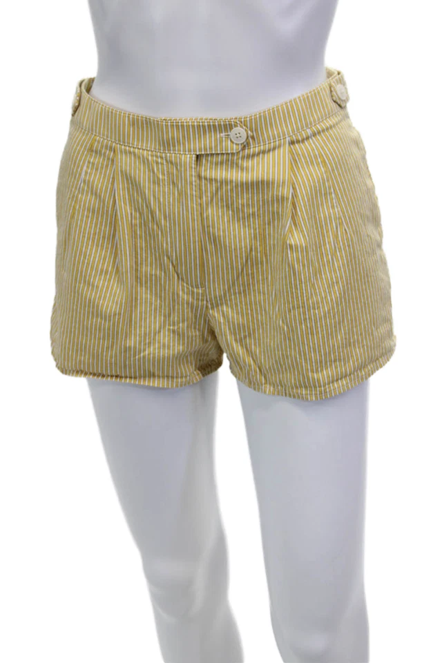Pantalones Cortos Tory Burch Mujer Rayas Plisados Frontales Amarillo Blanco Talla 00 Foto 2 de 4