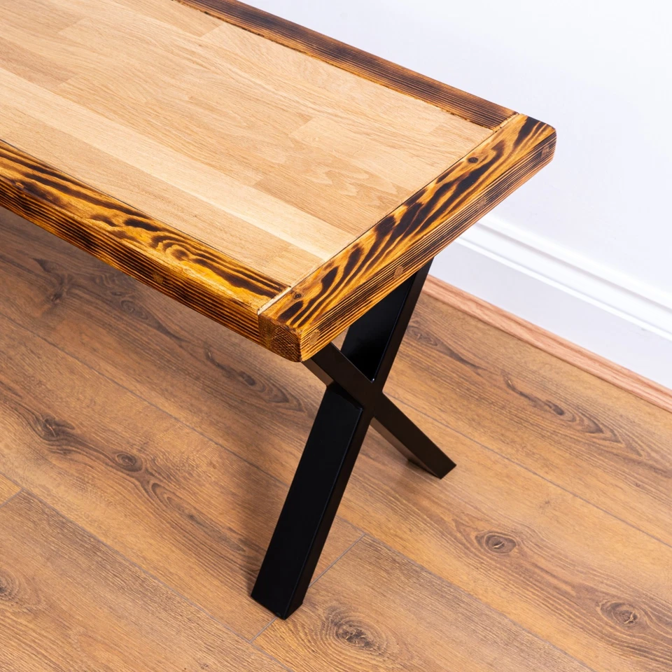 Butchers Block Bench with X Legs | Solid Oak and Reclaimed Timber Style - Image 4 of 4