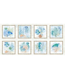 Sea Whispers Sea Life 9" Blocks Panel 23" 5778MU Quilt Cotton Fabric By Panel