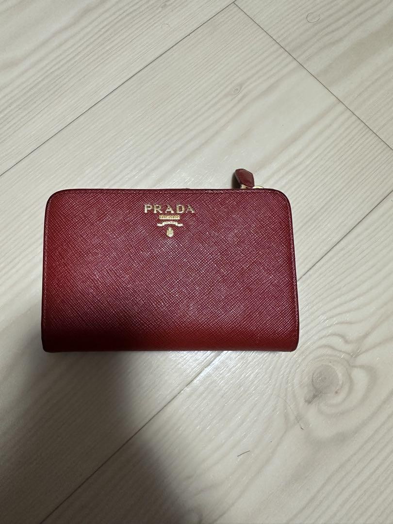Prada Red Leather Folded Wallet with Card Slots