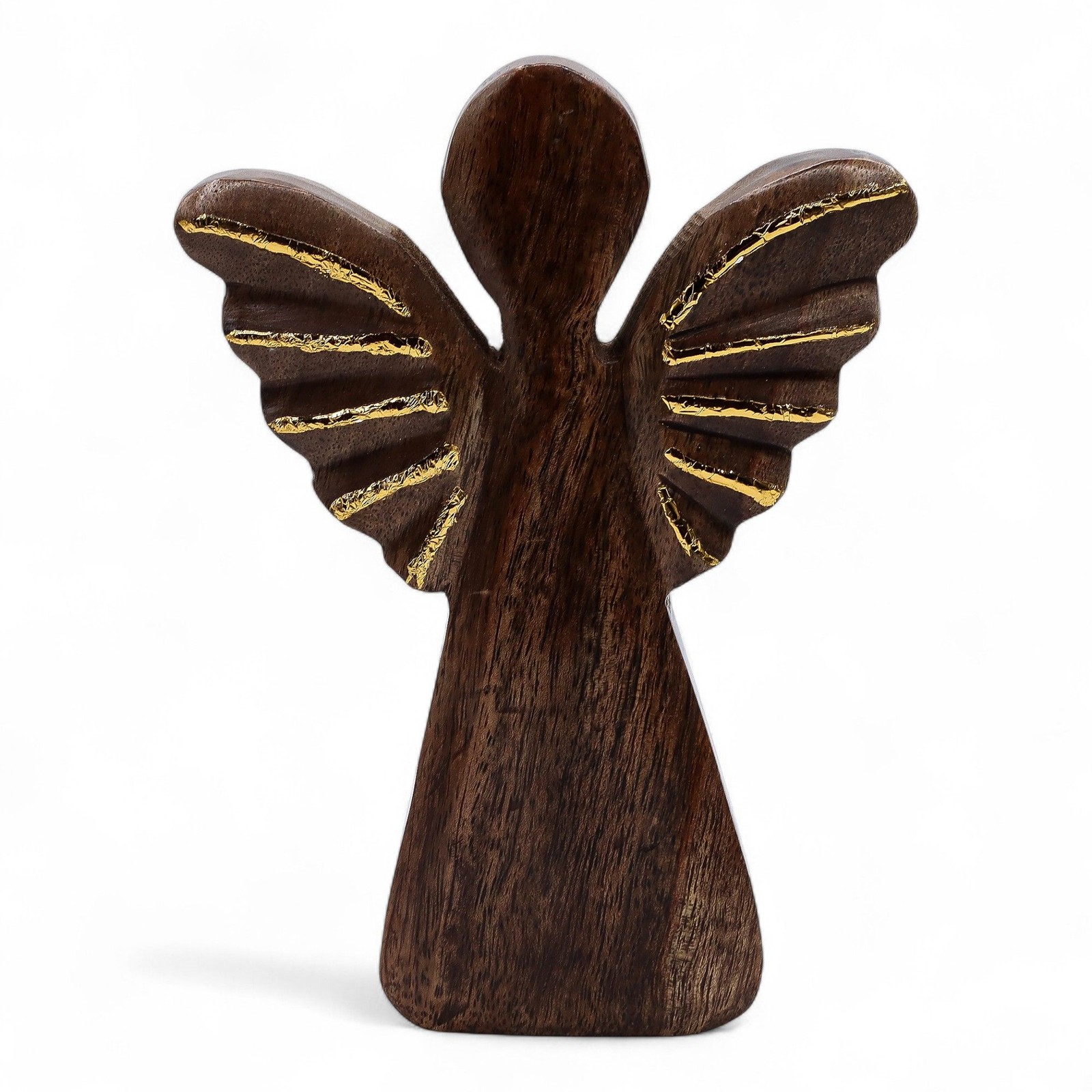 B&Q - Large Hand-Carved Mango Wood Angel With Gold Wings14 X 2 X 19 CmDecorative Figurine. - Image 2
